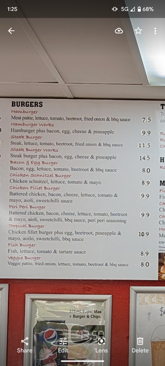 Menu, Willy's Carvery Cafe