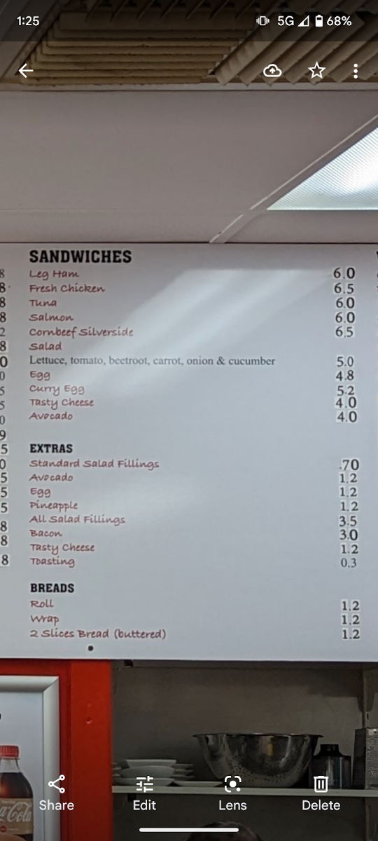 Menu, Willy's Carvery Cafe