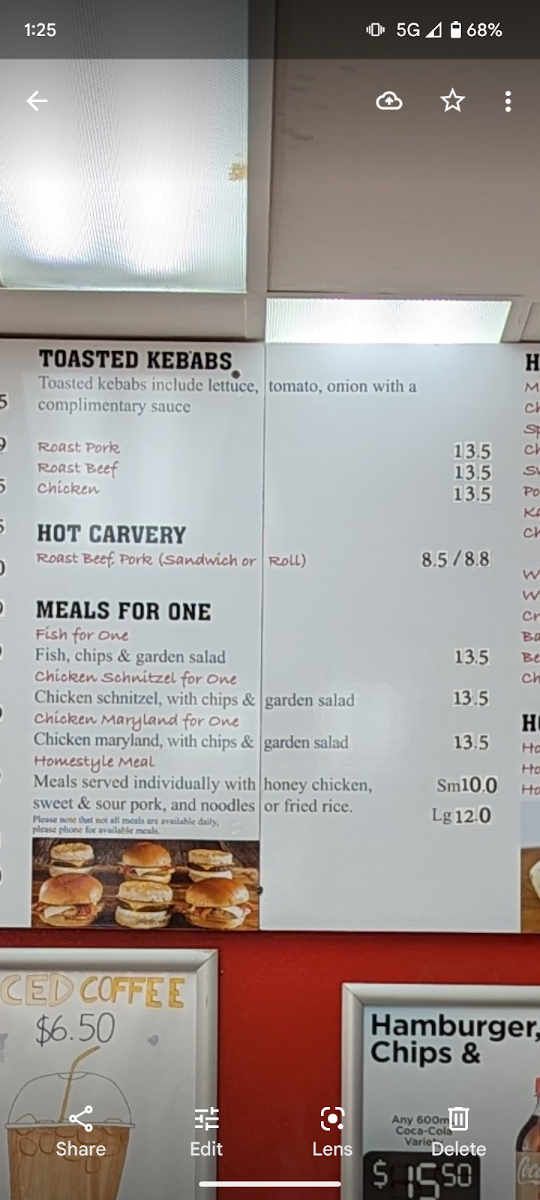 Menu, Willy's Carvery Cafe