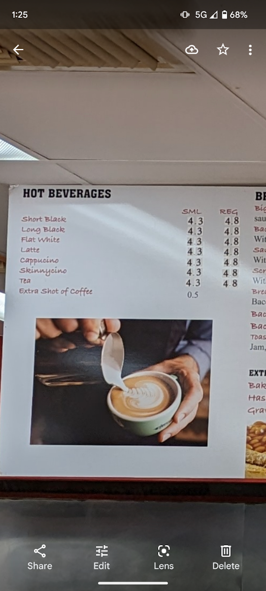 Menu, Willy's Carvery Cafe