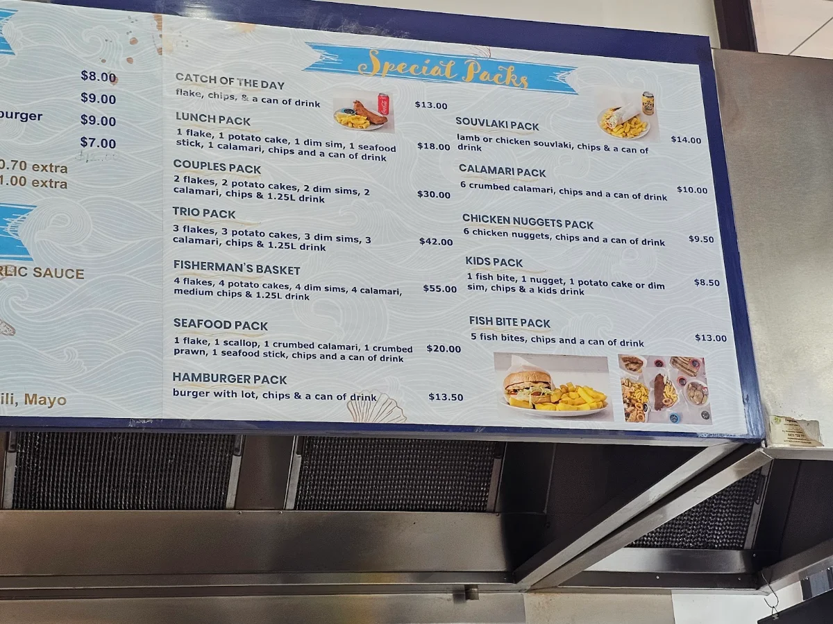 Menu, Snappas Fish 'n' Chippery