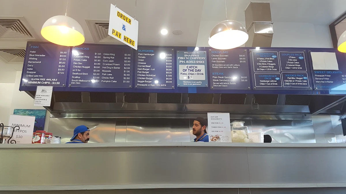 Menu, Snappas Fish 'n' Chippery