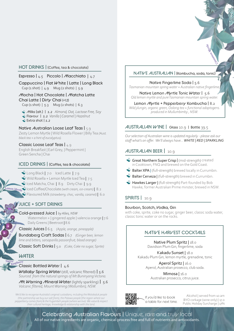 Menu, Native Harvest Cafe