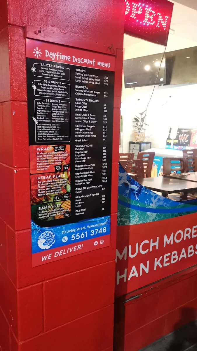 Menu, Sammy The Seal Kebab
