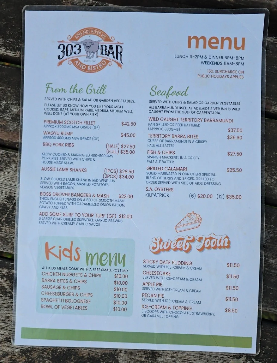 Menu, Digger's Bistro