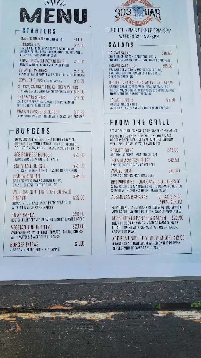 Menu, Digger's Bistro