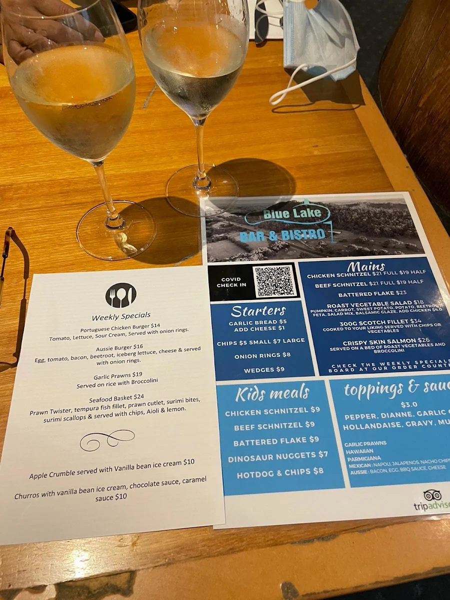Menu, Blue lake bar & bistro