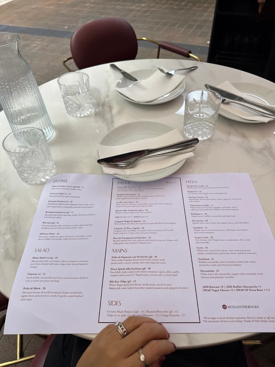 Menu, Sicilian Italian Restaurant & Pizzeria The Rocks
