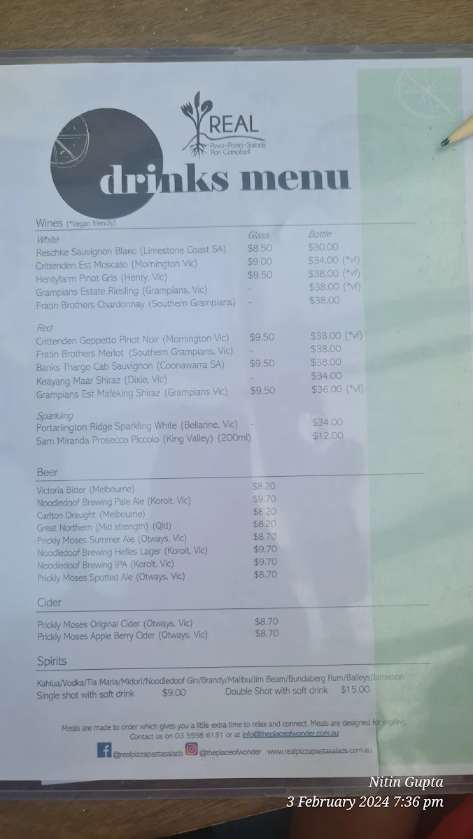 Menu, REAL Pizza Pasta Salads