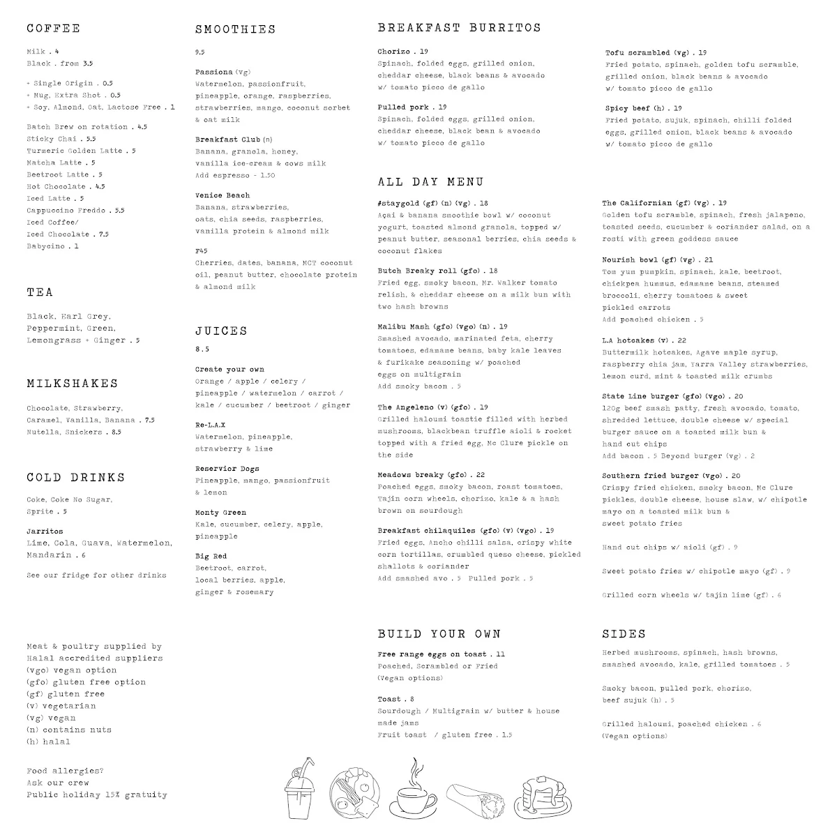 Menu, Mr Walker Melbourne