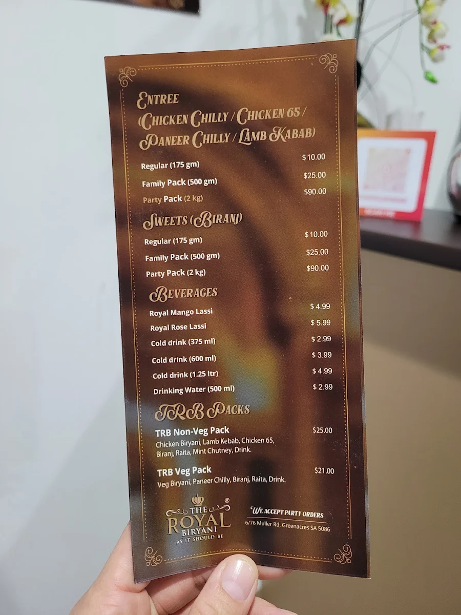 Menu, The Royal Biryani