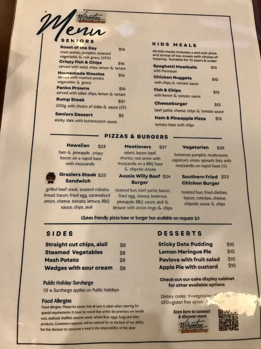 Menu, Wilsonton Hotel