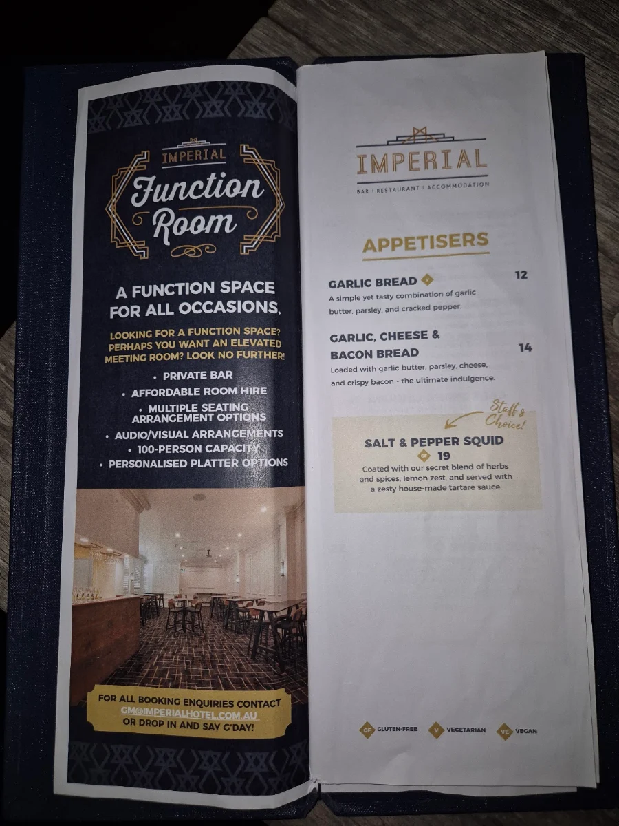 Menu, Imperial