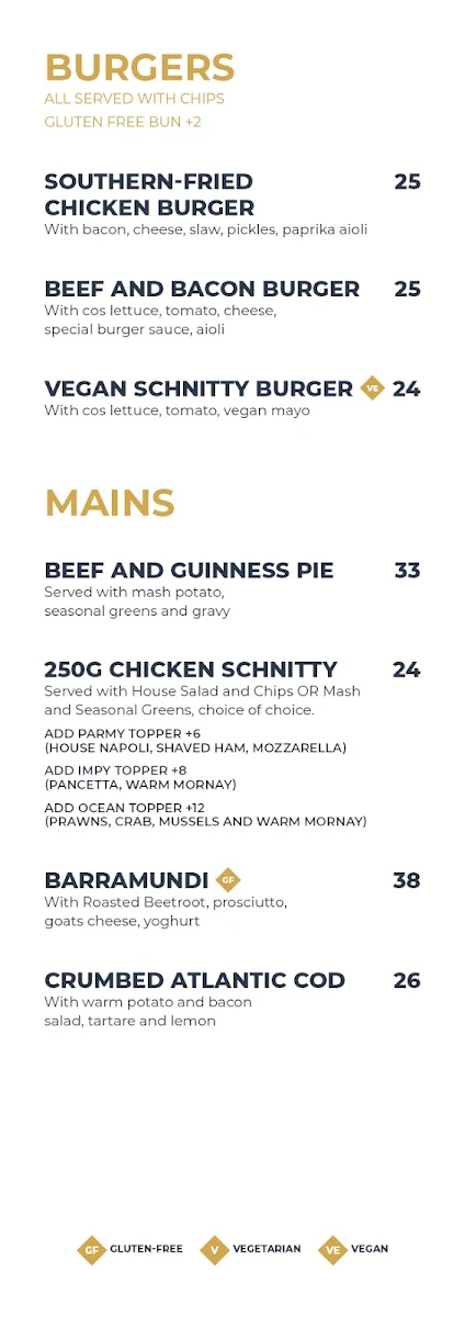 Menu, Imperial