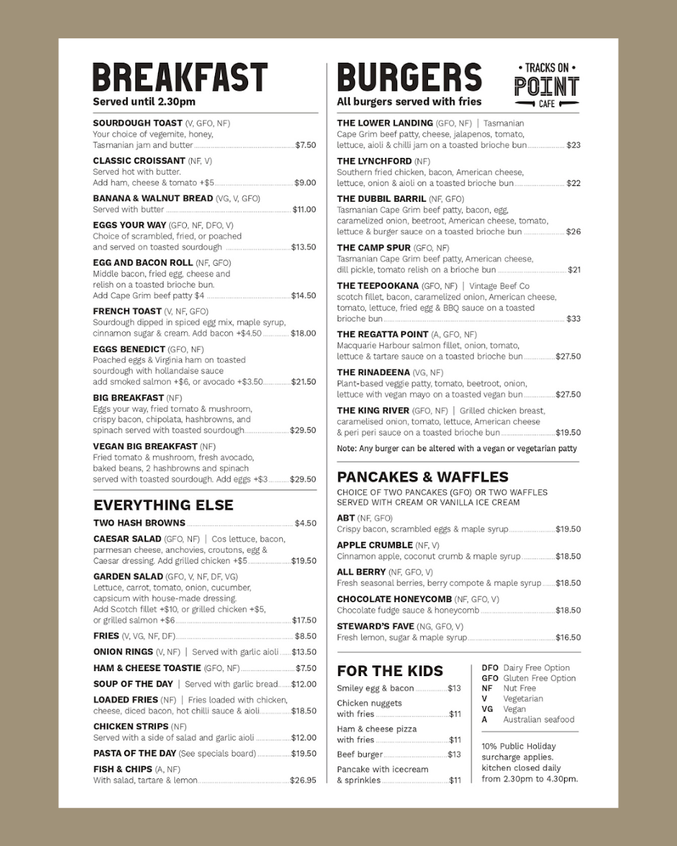 Menu, Tracks on Point