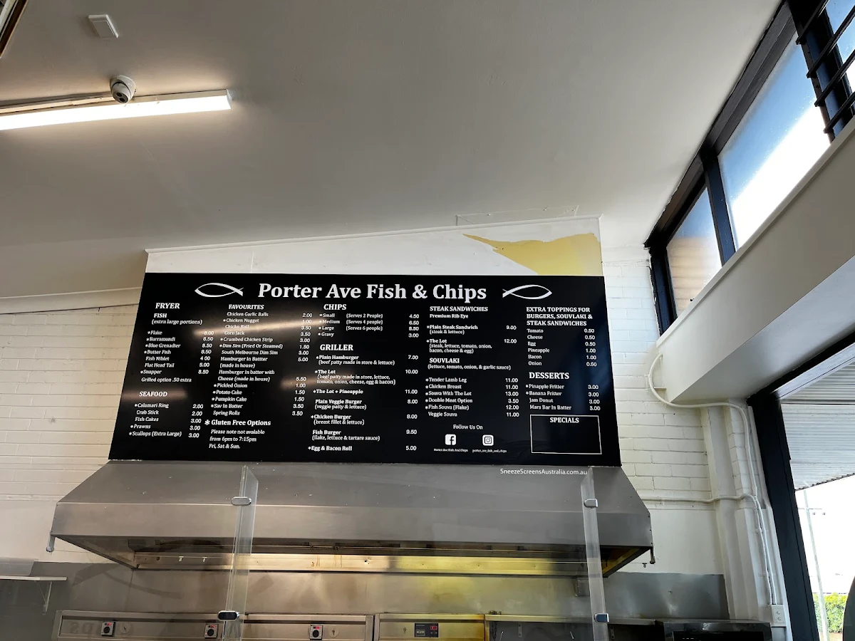 Menu, Porter Ave Fish & Chips