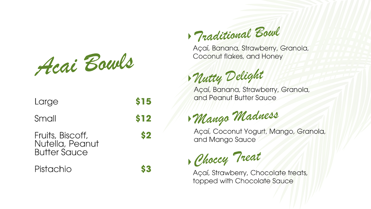 Menu, Ohana cafe and ice creamery