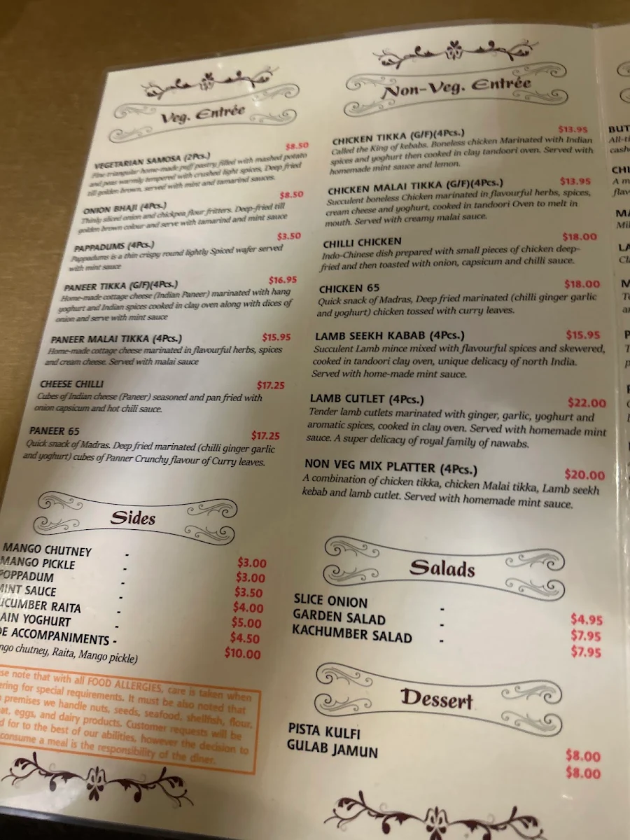 Menu, Milan Indian Cuisine - Mount Warren Park