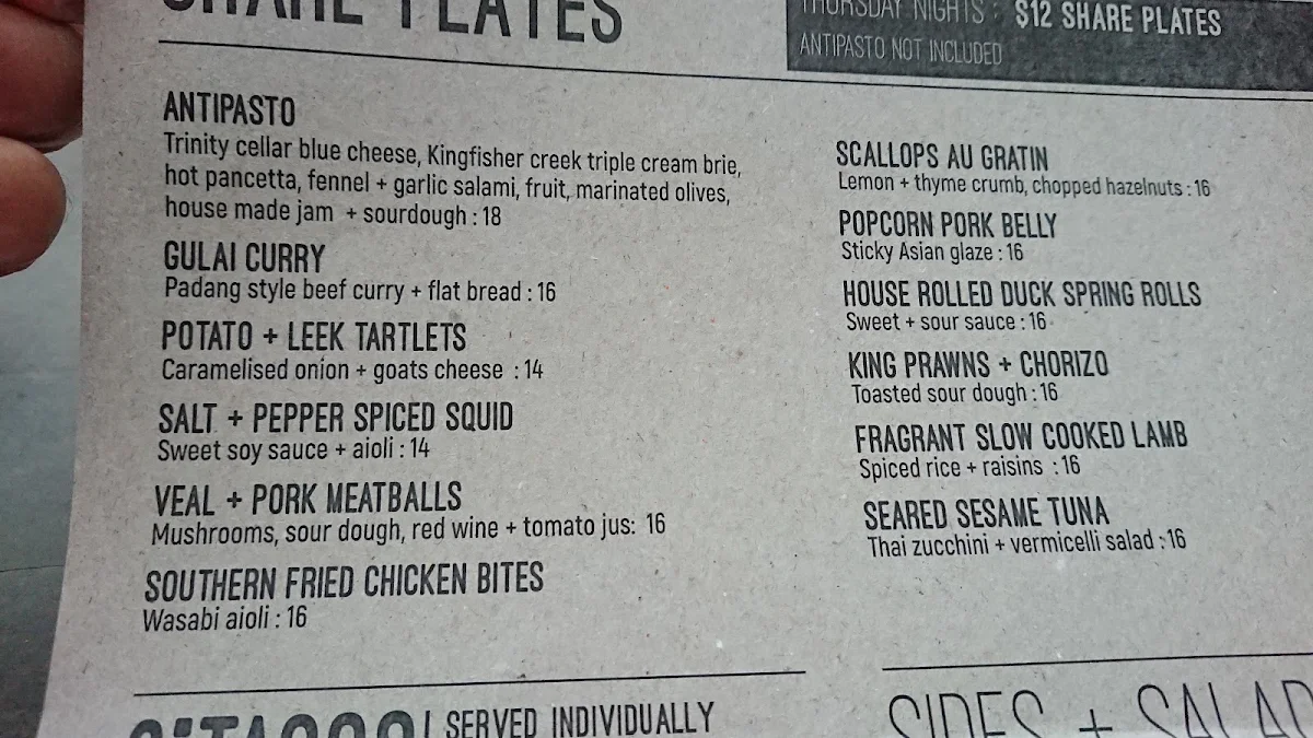 Menu, Eltons Bar + Bites