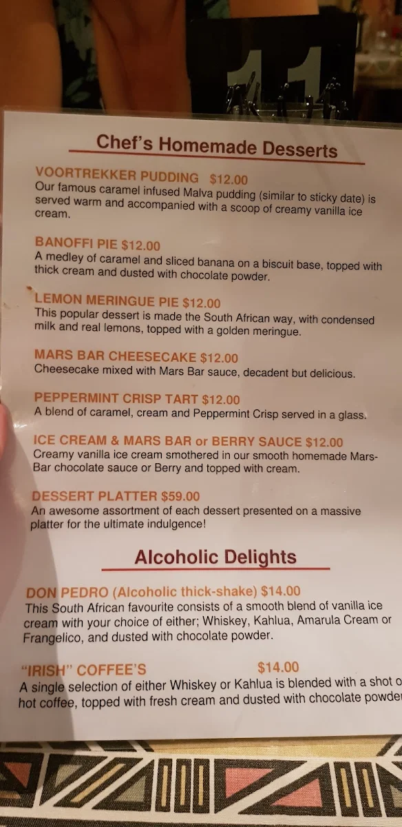 Menu, Leopard Lodge Steakhouse