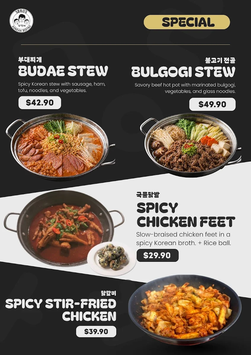 Menu, 3 Bros Korean Bistro & kimbab