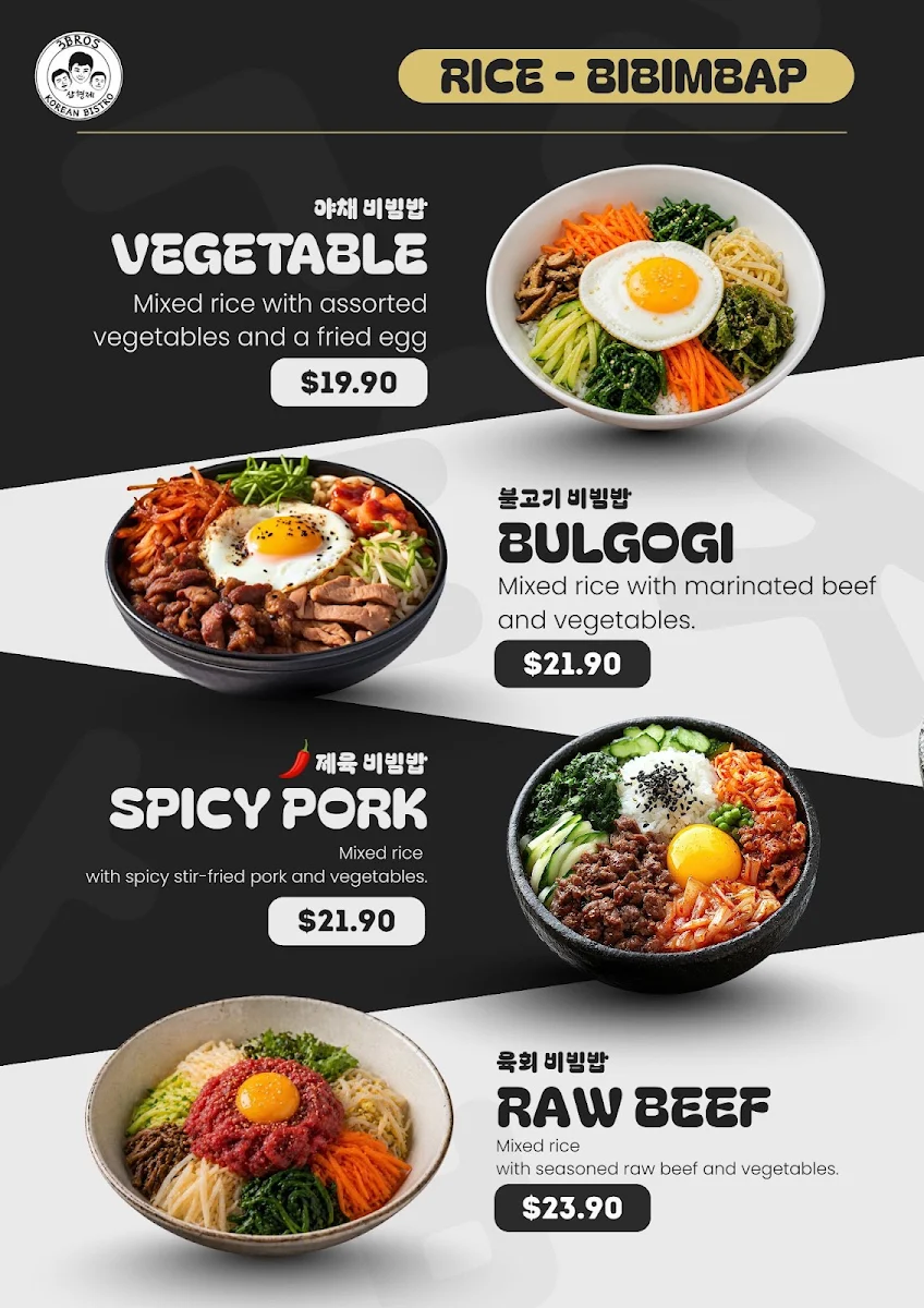 Menu, 3 Bros Korean Bistro & kimbab