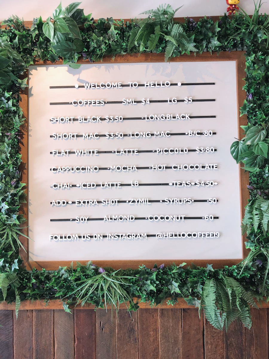 Menu, Hello Cafe