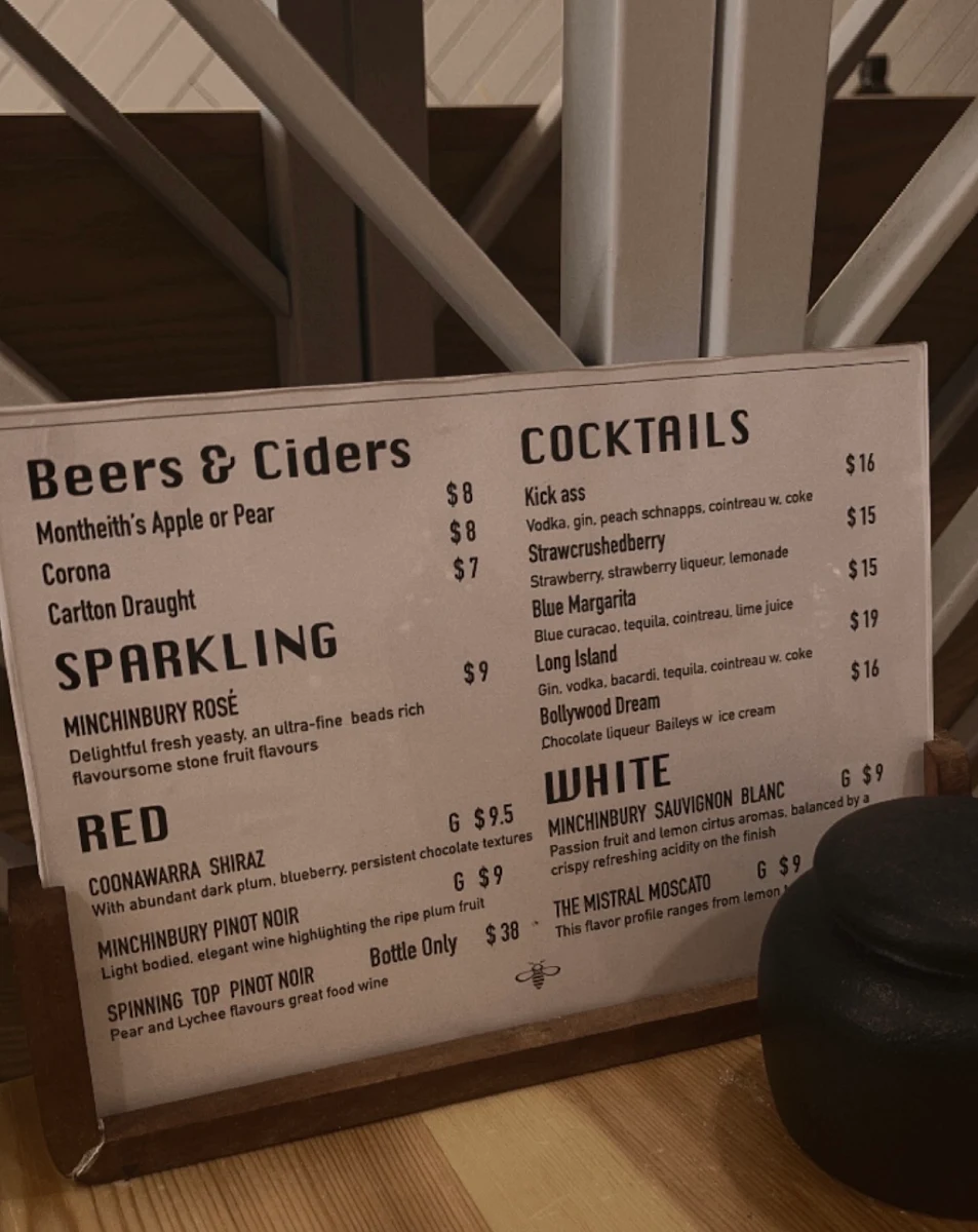 Menu, Bees Knees Cafe