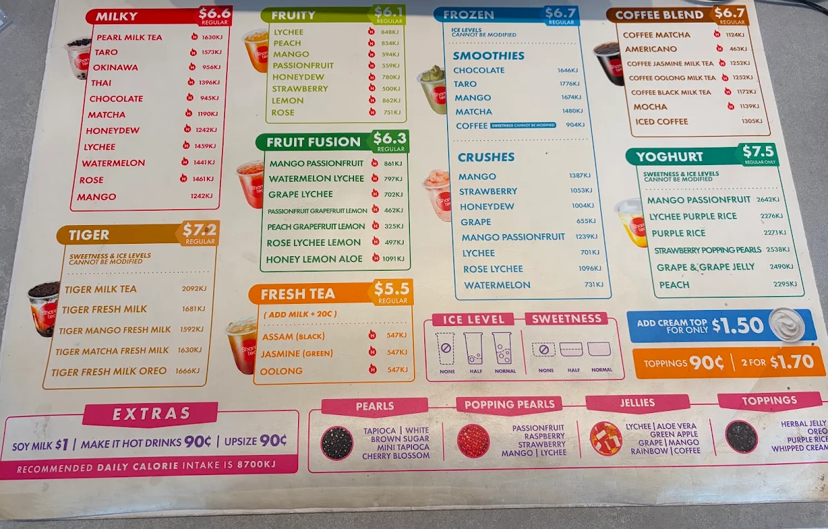 Menu, Sharetea Mernda