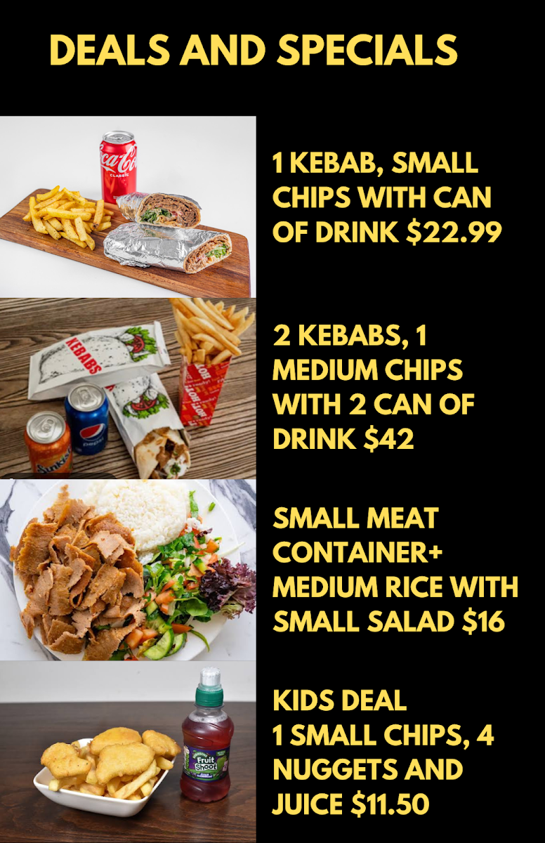 Menu, Collins Kebabs & Cafe