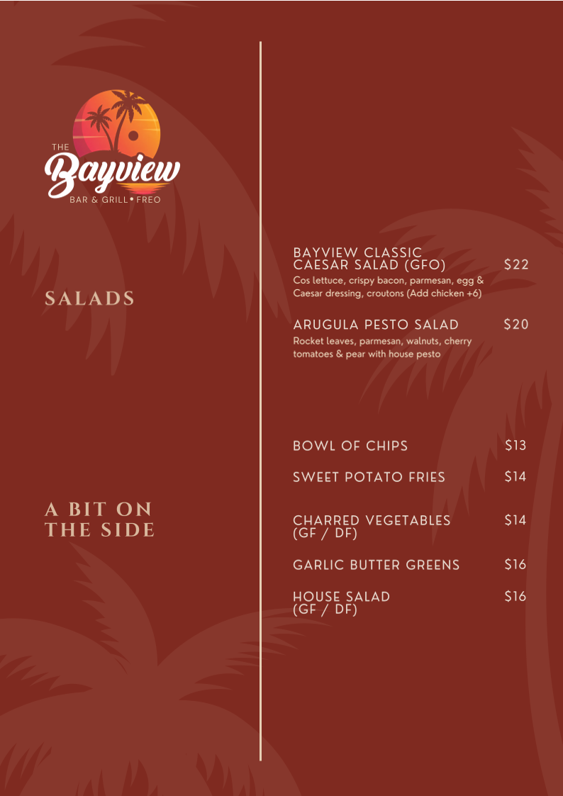 Menu, The Bayview Bar & Grill Freo