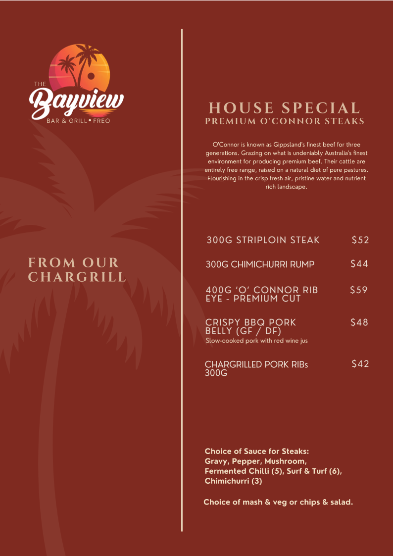 Menu, The Bayview Bar & Grill Freo