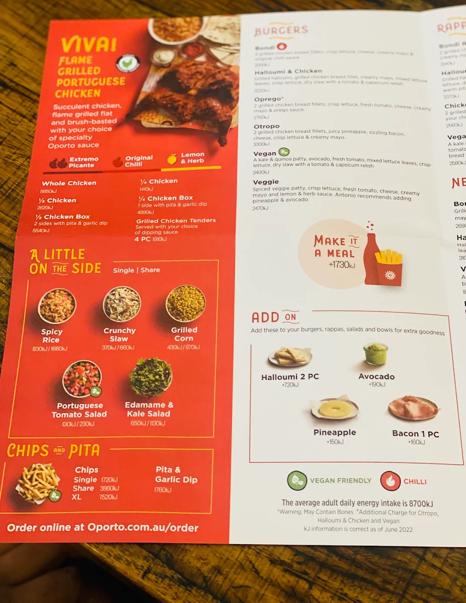 Menu, Oporto Marsden Park Drive Thru