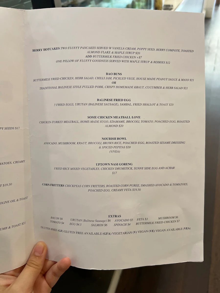 Menu, Up Town