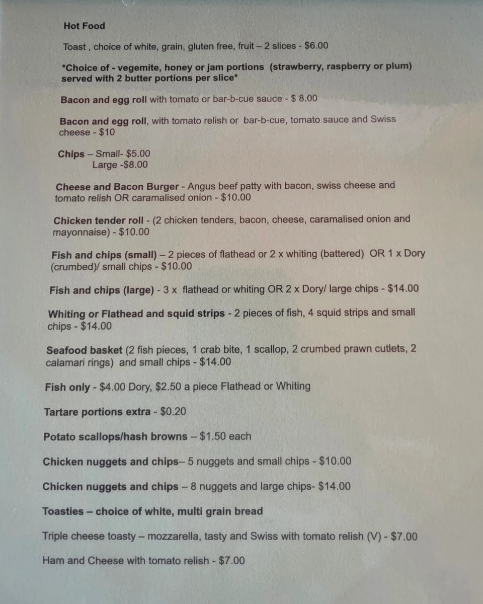 Menu, Coffee on the Rock @Connies Cafe