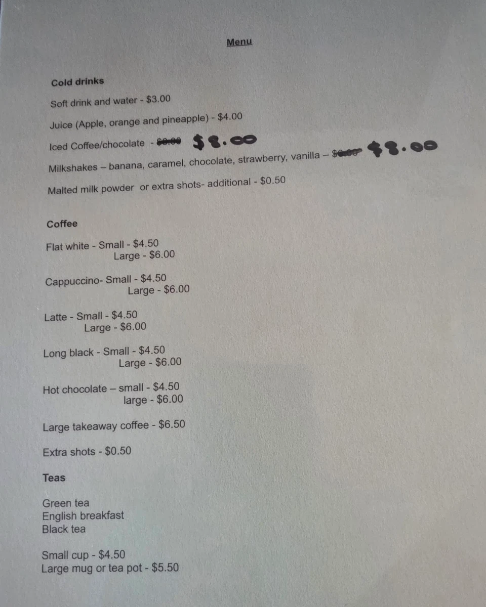 Menu, Coffee on the Rock @Connies Cafe