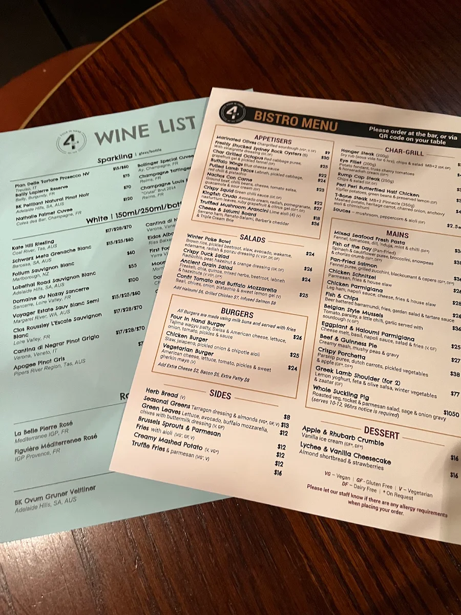 Menu, Four in Hand Hotel