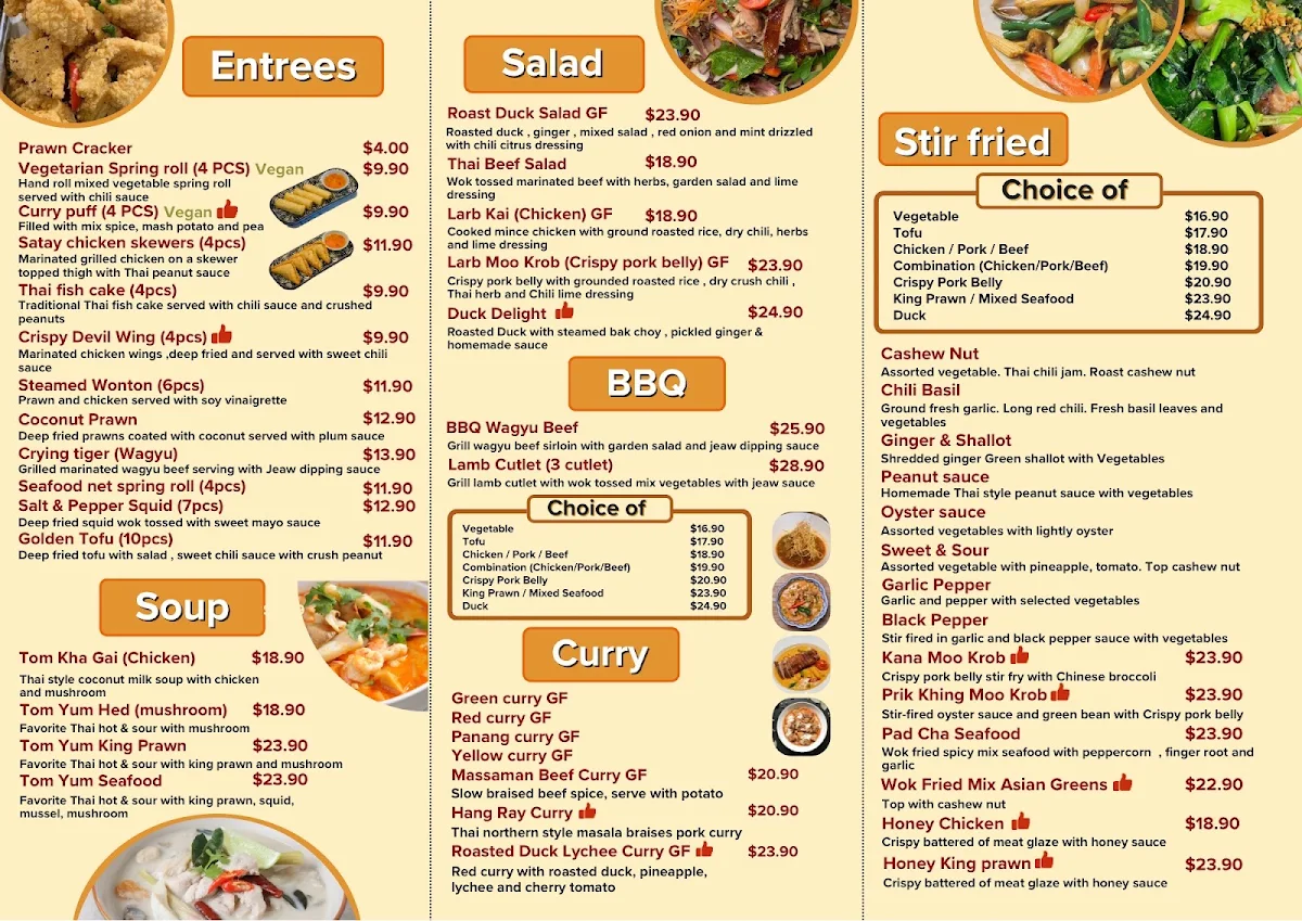 Menu, Udom Thai restaurant Woonona