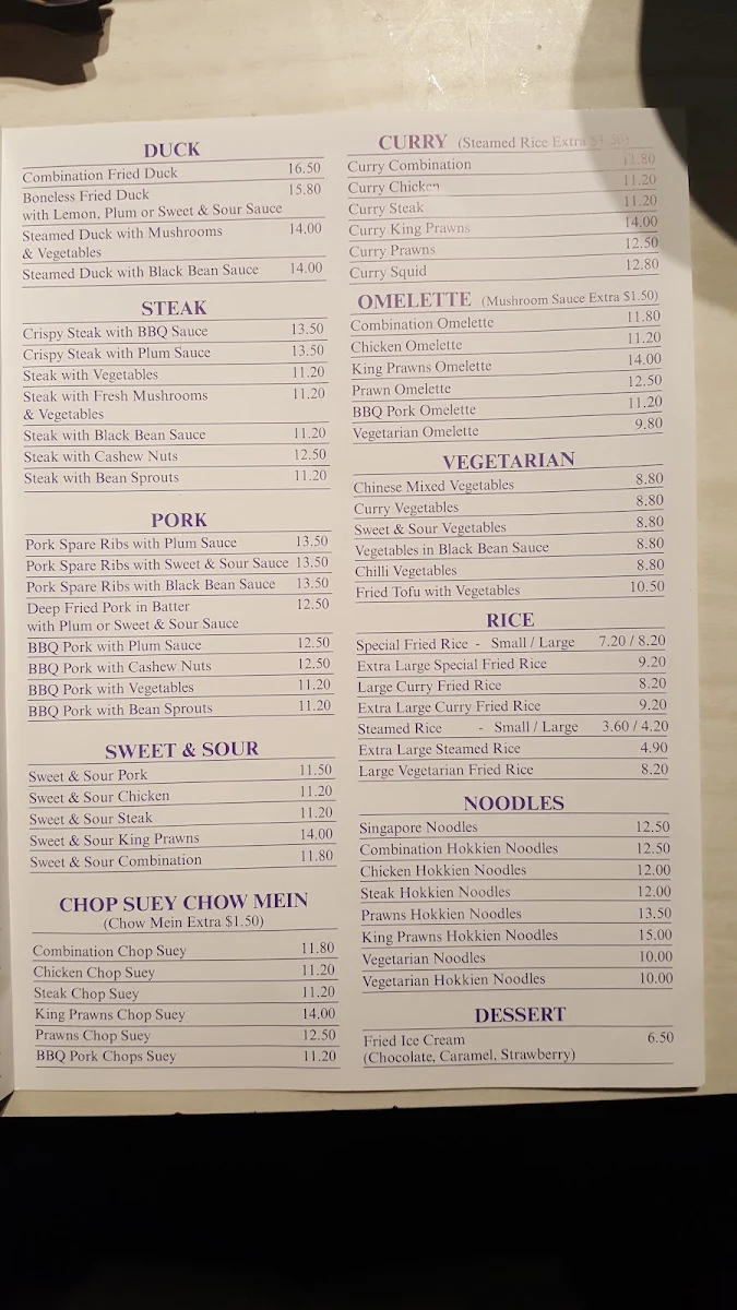 Menu, Carlisle Tavern