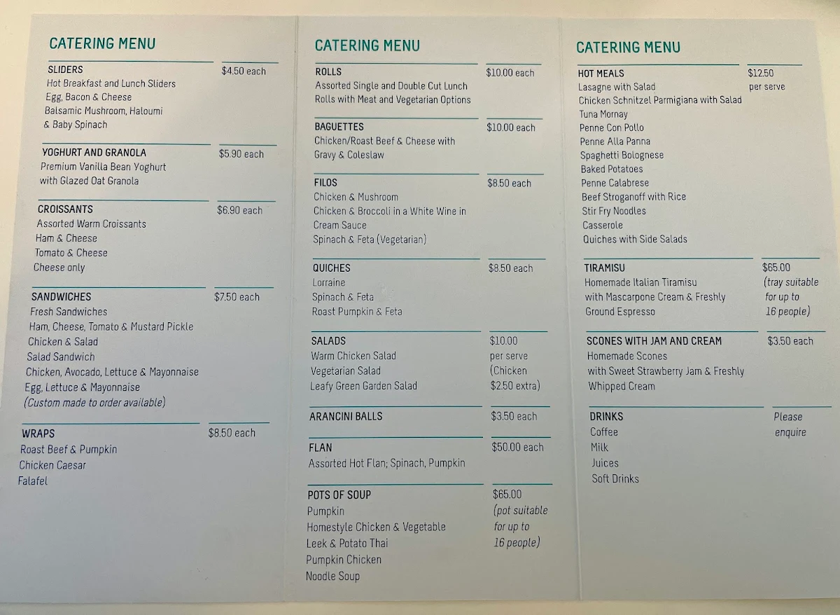 Menu, Cafe 22