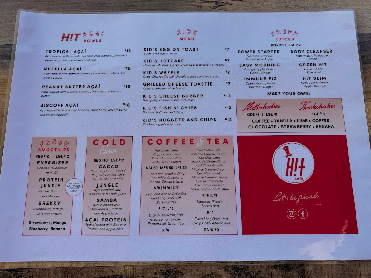 Menu, HitCafe Meadowbrook