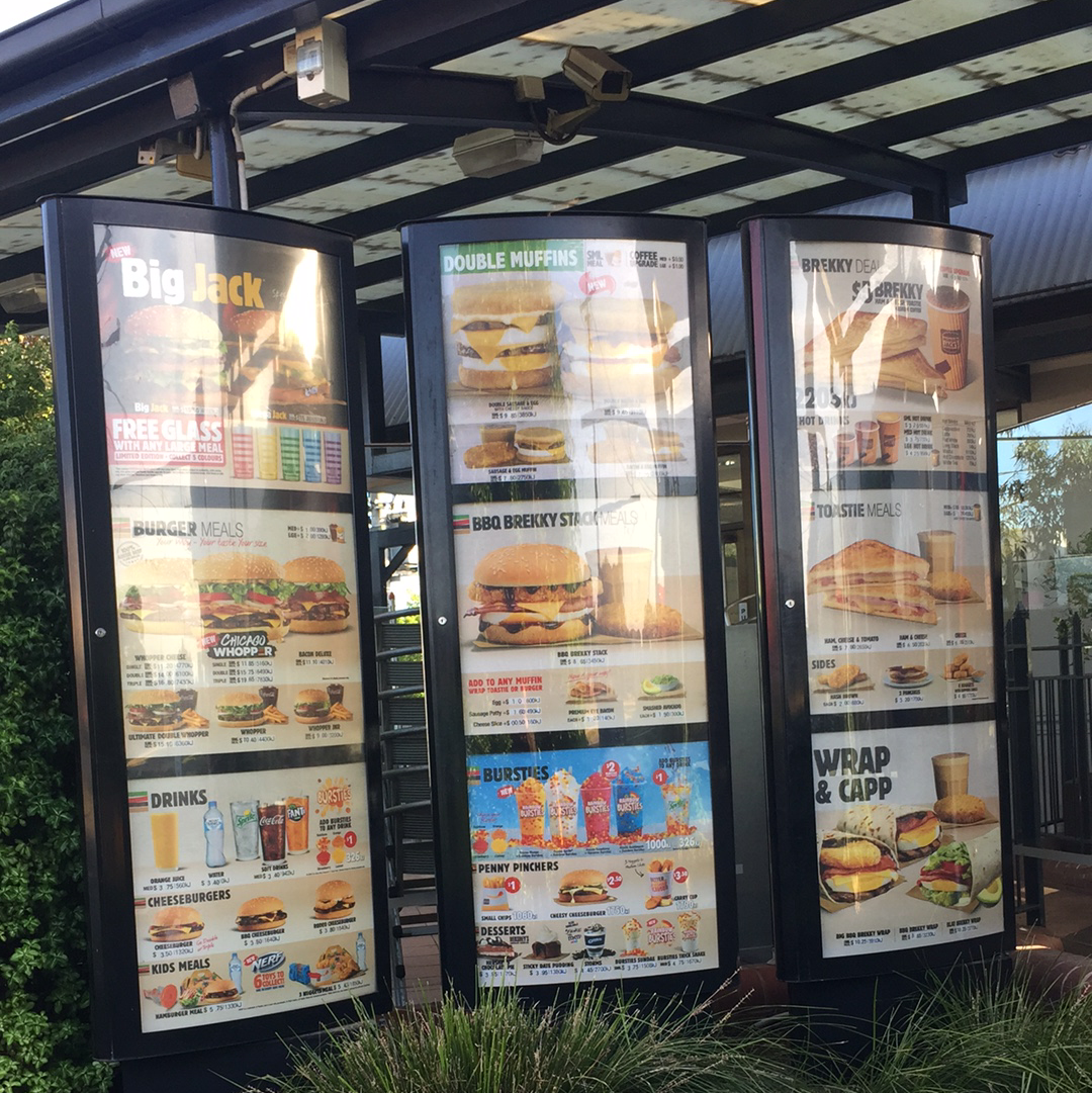 Menu, Hungry Jack's Burgers Moorabbin