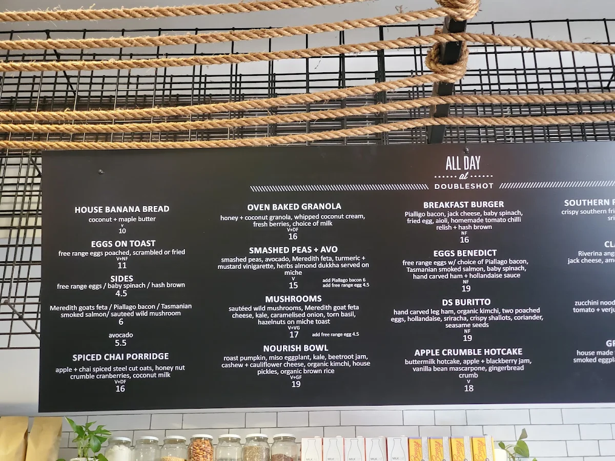 Menu, Double Shot Deakin