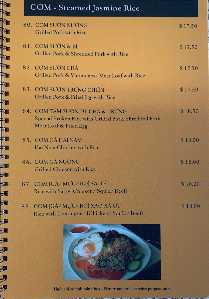 Menu, Van Vietnamese Restaurant