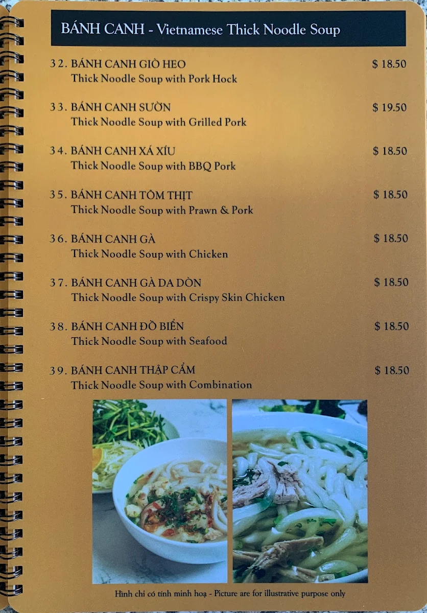 Menu, Van Vietnamese Restaurant