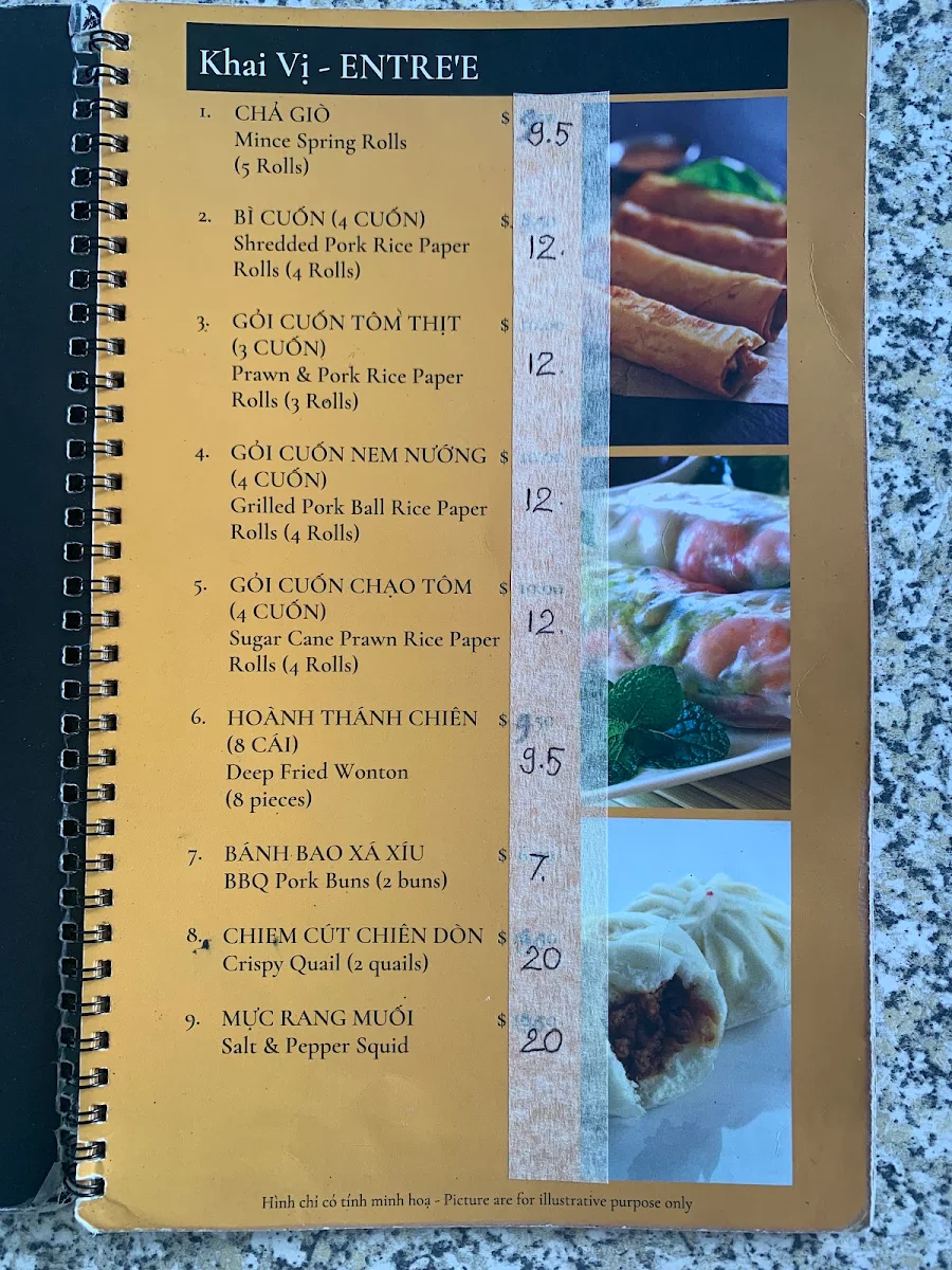 Menu, Van Vietnamese Restaurant