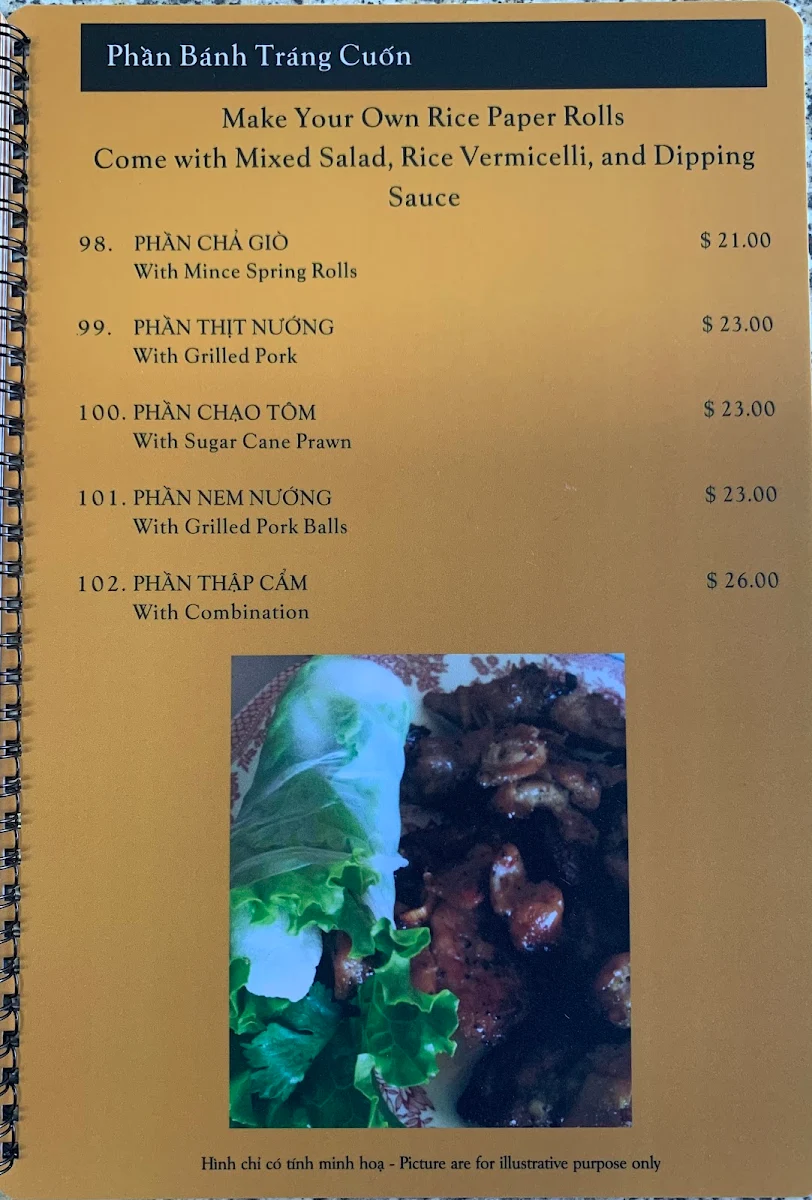 Menu, Van Vietnamese Restaurant