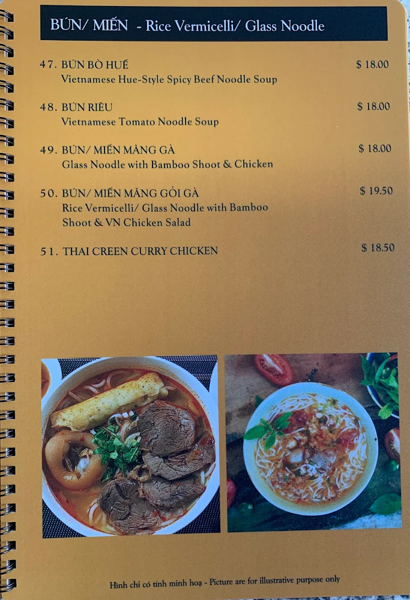 Menu, Van Vietnamese Restaurant