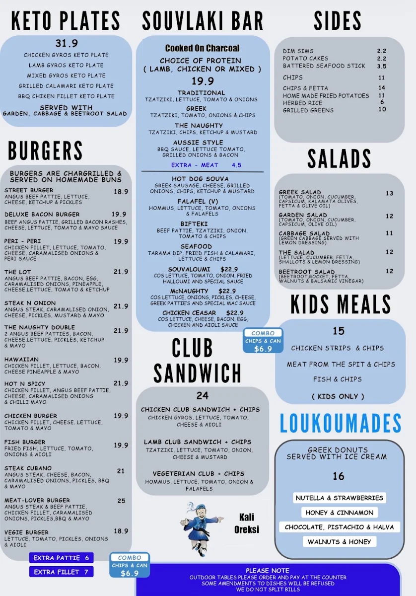 Menu, The Naughty Greek Restaurant