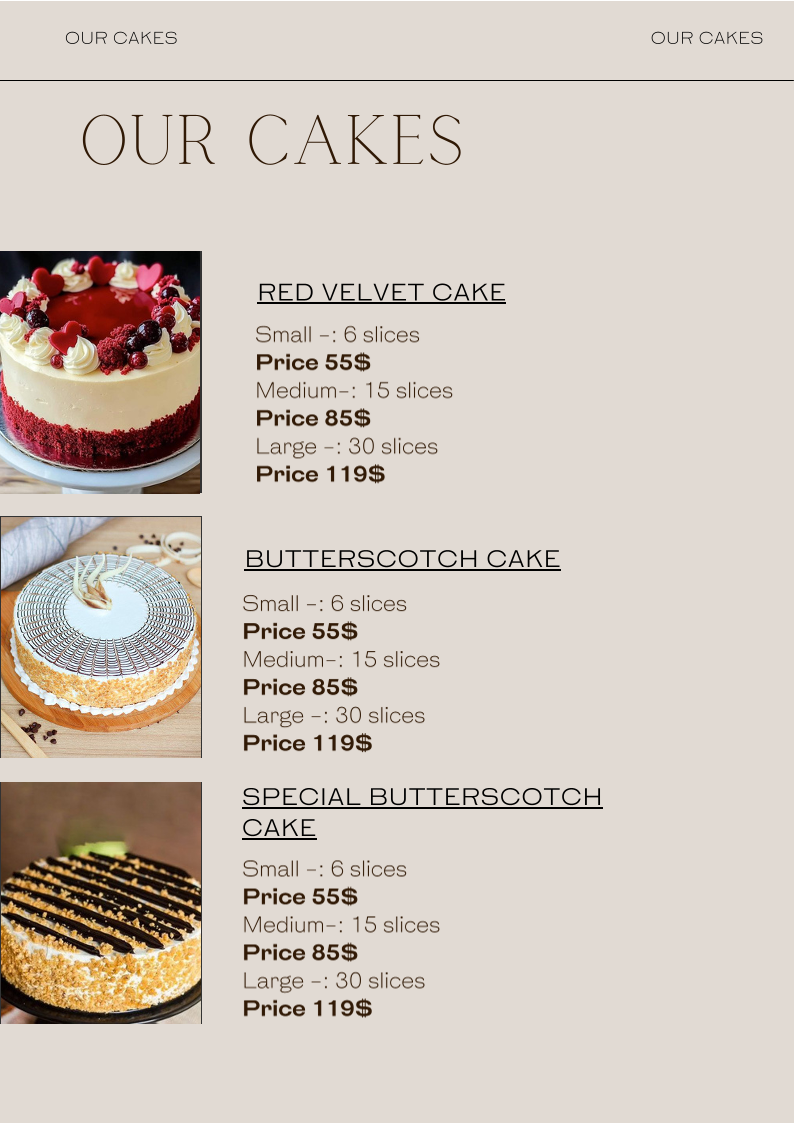 Menu, Cakes By Kismat